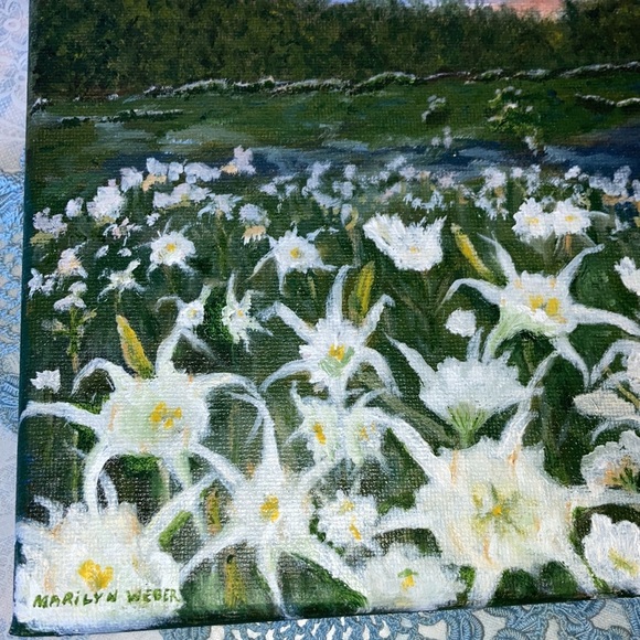 HANDCRAFTED OIL by me of Cahaba Lillies blooming in river, 8 x 10”. $260 - Picture 4 of 7